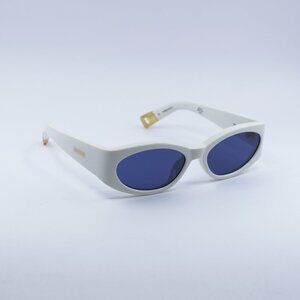 Jacquemus OVALO JAC/4 C7 Sunglasses White Cat Eye Frame, Blue Lenses